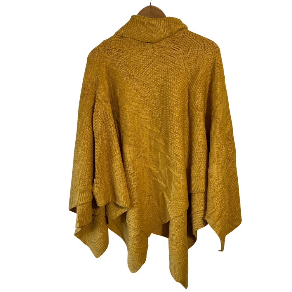 Chunky Mustard Knit Poncho Sweater Turtleneck One Size Lagenlook‎ Cozy Fall Cape